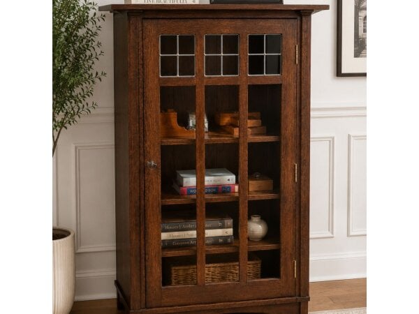single door bookcase oak