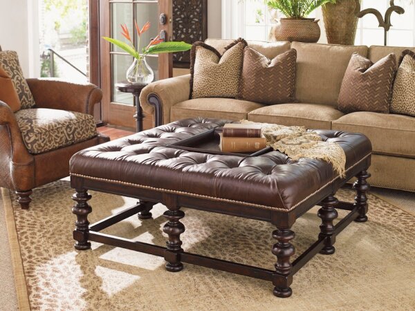 Heather Leather Cocktail Ottoman - Image 2