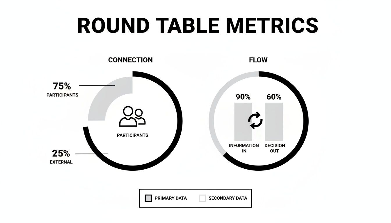 Infographic displaying round table metrics for participant connection and information flow.