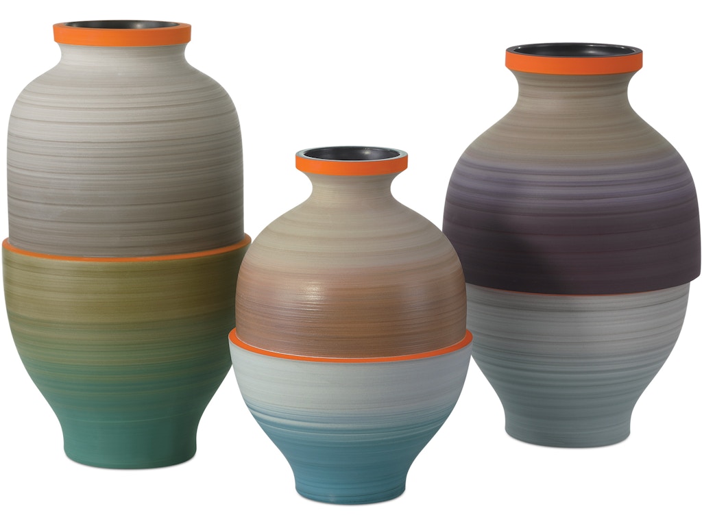 Happy 80's Gray, Beige, Orange and Blue Vase Set of 3