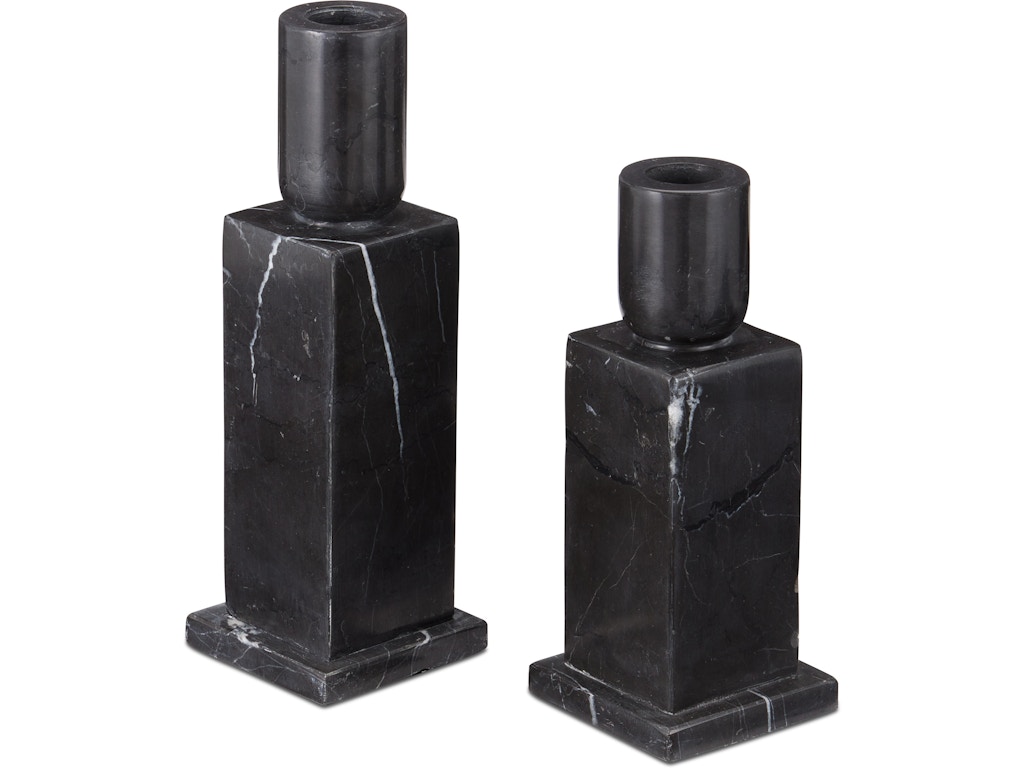 Lithos Black Candle Holder Set of 2