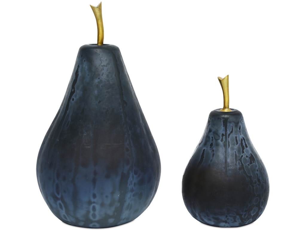 Glass Dark Blue Pear Set of 2