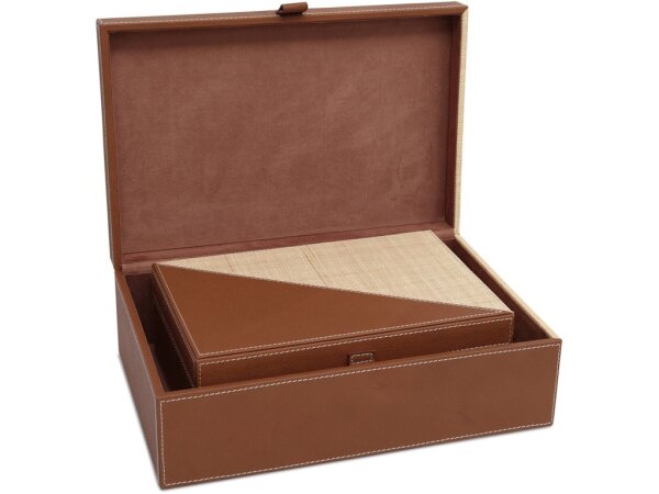 Leather and Raffia Box Set of 2 - Image 5